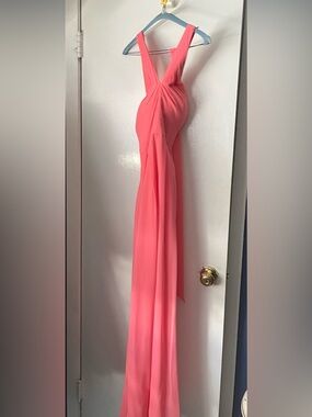 Sleeveless Coral Pink Maxi Dress with Twist Front